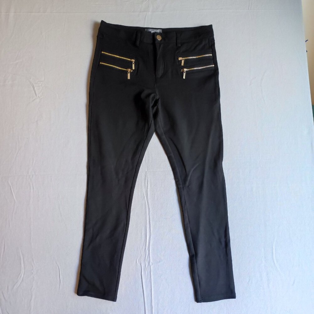 Suzy Shier casual / business dress pants women's size L black with faux zippers